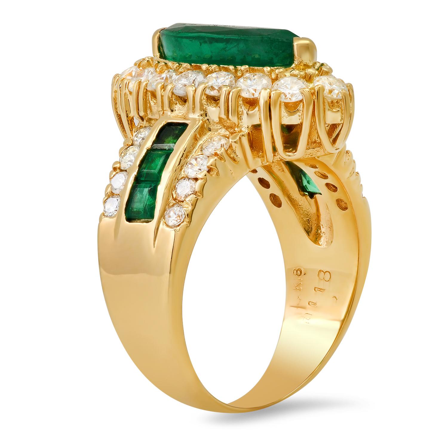 14K Yellow Gold Setting with 2.00ct Emerald Center and 0.47ct Princess cut Emeralds and 1.18ct Diamo