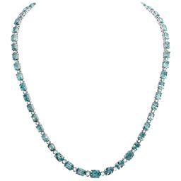 14k White Gold 47.14ct Blue Zircon 1.27ct Diamond Necklace