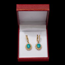 14k Yellow Gold 4.00ct Turquoise 1.50ct Diamond Earrings