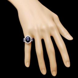 14K White Gold 6.28ct Sapphire and 0.86ct Diamond Ring