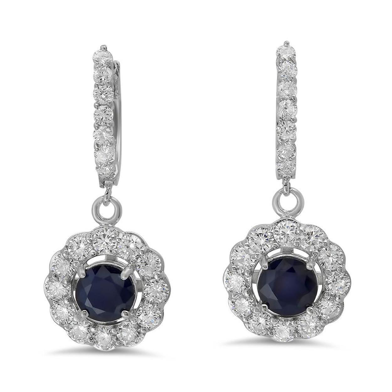 14K Gold  2.51ct Sapphire 2.31 Diamond Earrings