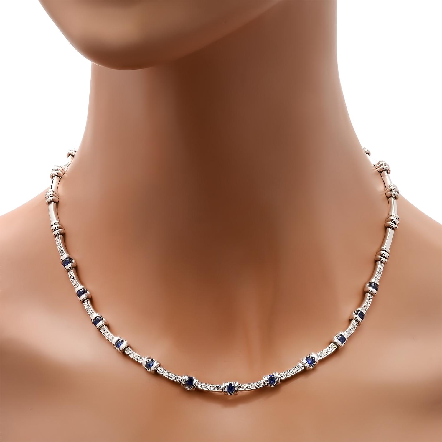 18K White Gold Setting with 1.86ct Sapphire and 1.38ct Diamond Necklace