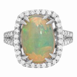 14k White Gold 5.12ct White Opal 1.02ct Diamond Ring