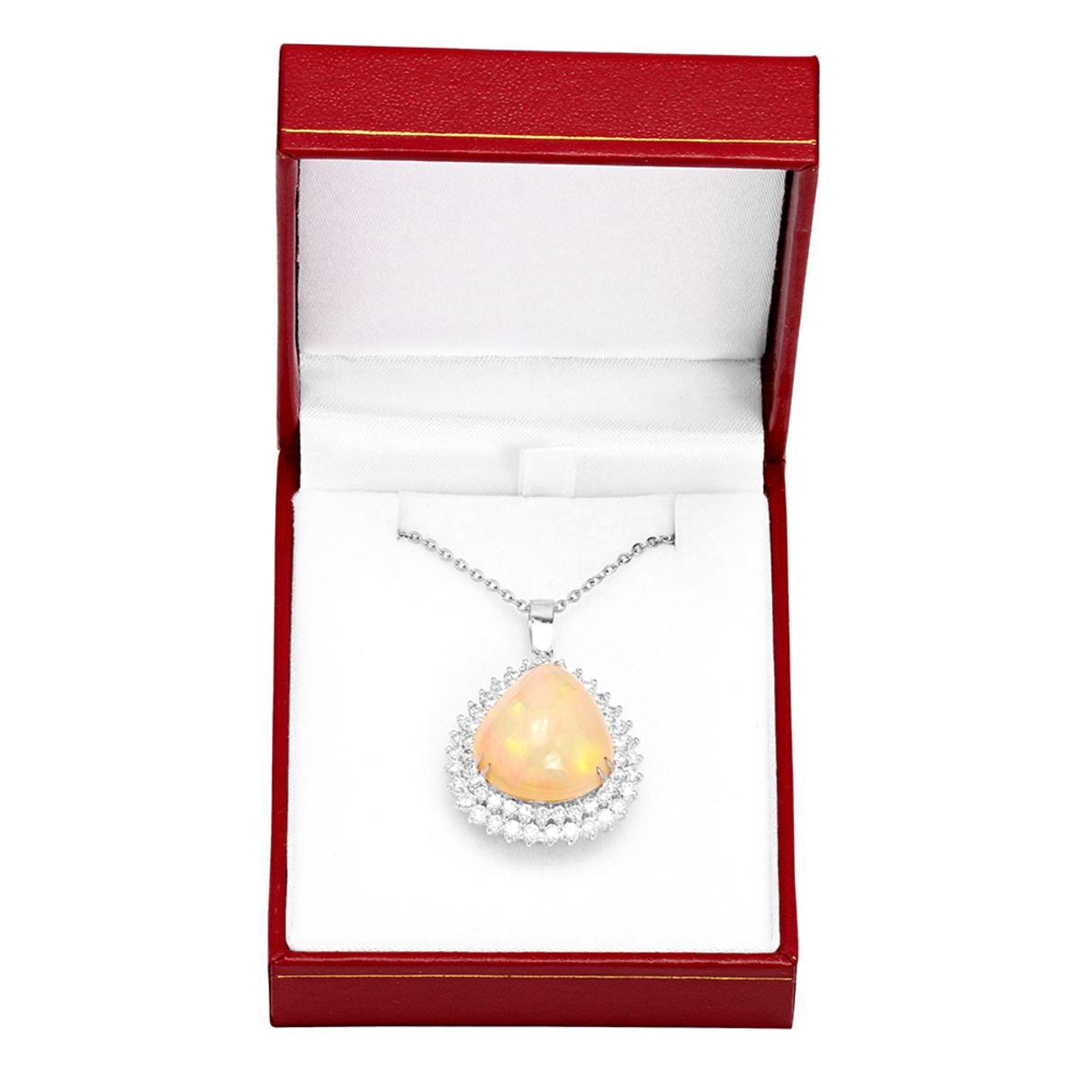 14k White Gold 14.65ct Opal 2.31ct Diamond Pendant