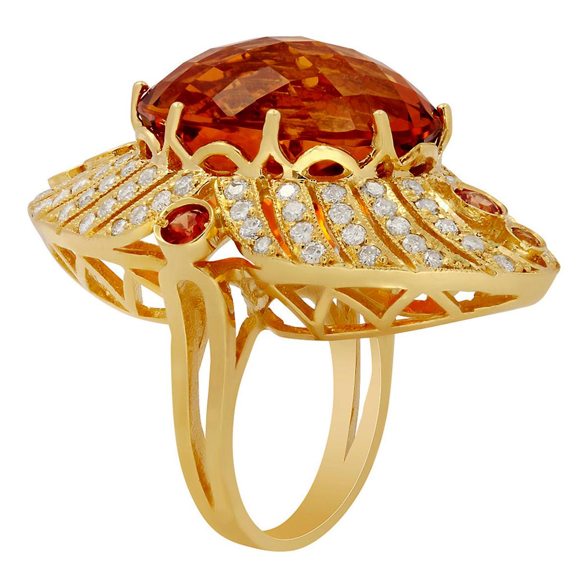 14k Yellow Gold 25.16ct Citrine 0.95ct Sapphire 1.75ct Diamond Ring