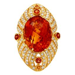 14k Yellow Gold 25.16ct Citrine 0.95ct Sapphire 1.75ct Diamond Ring