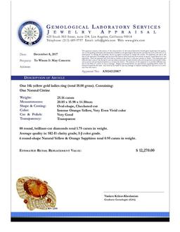 14k Yellow Gold 25.16ct Citrine 0.95ct Sapphire 1.75ct Diamond Ring