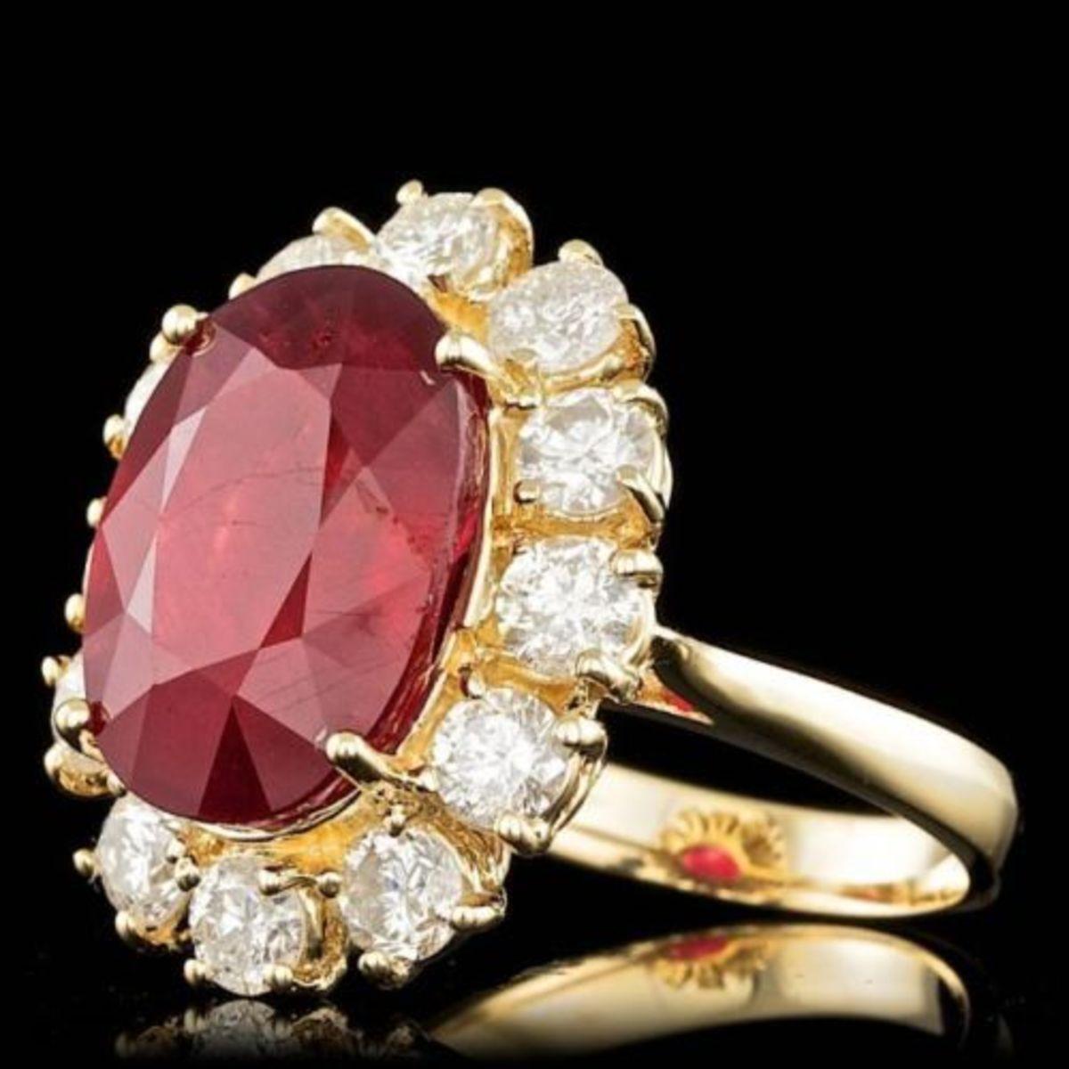 14K Yellow Gold 11.84ct Ruby and 2.42ct Diamond Ring