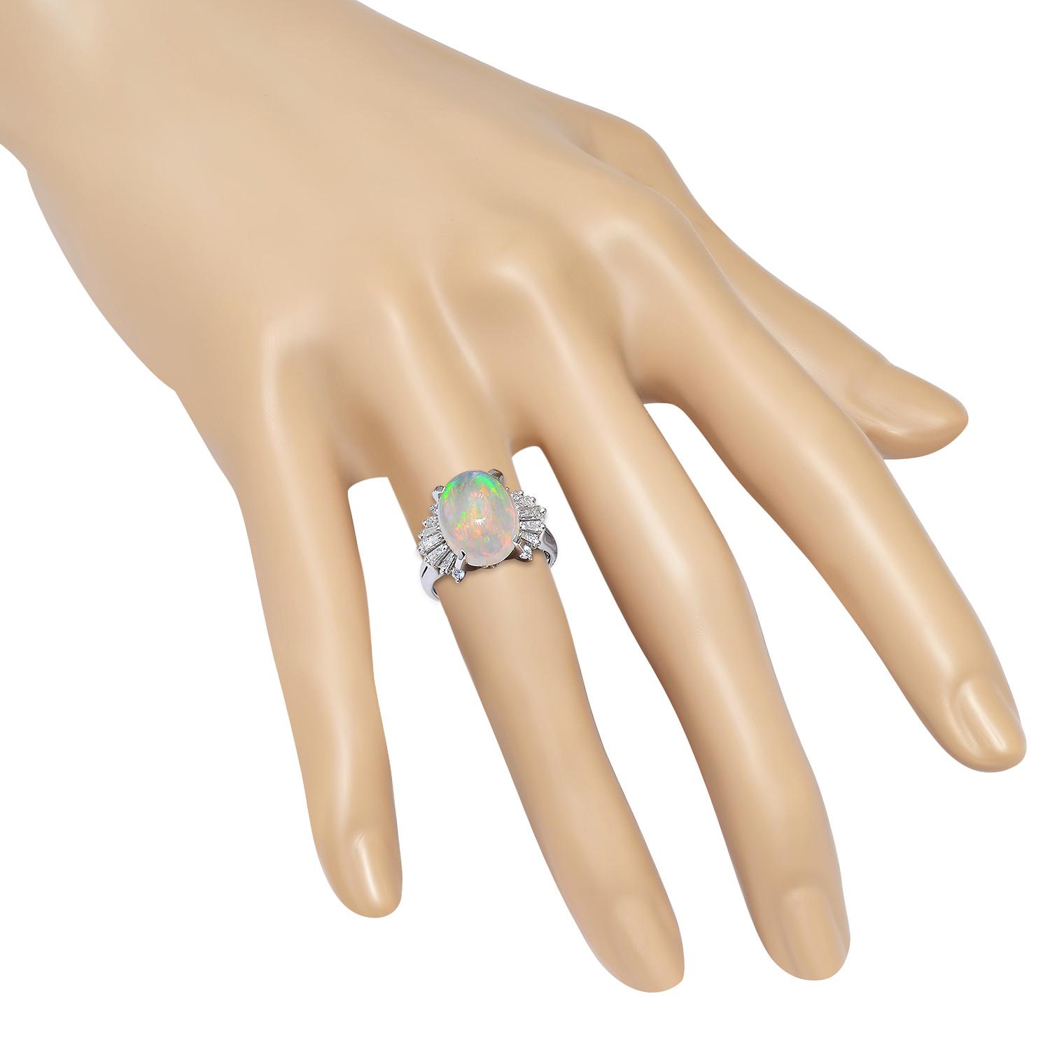 Platinum Setting with 4.48ct Opal and 0.61ct Diamond Ladies Ring