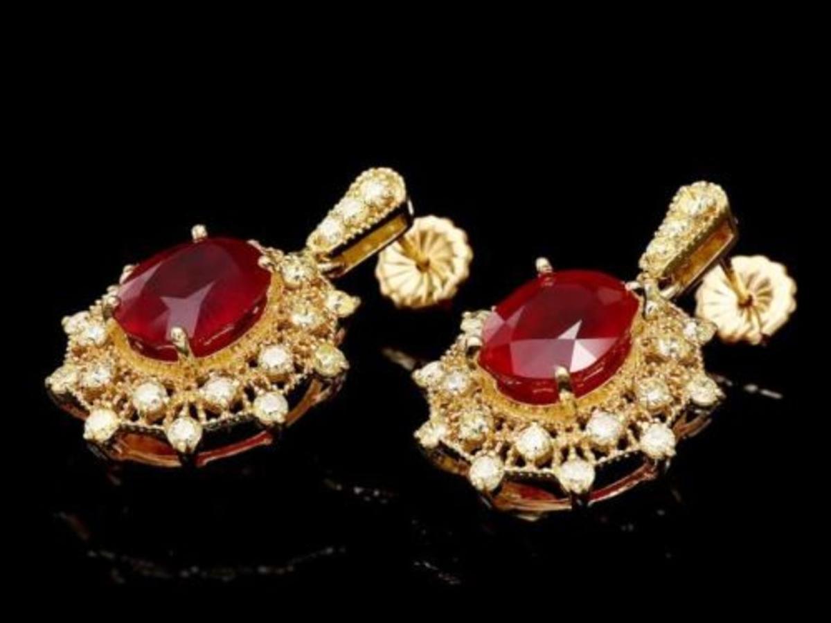 14k Gold 11.23ct Ruby 1.97ct Diamond Earrings