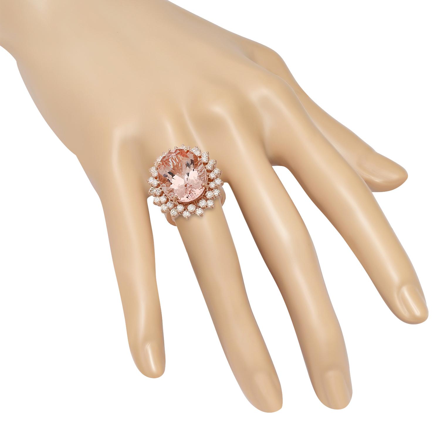 14K Rose Gold with 16.00ct Morganite and 2.21ct Diamond Ladies Ring