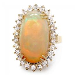 14K Yellow Gold 13.62ct Opal and 1.17ct Diamond Ring