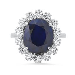 14K White Gold with 4.79ct Sapphire and 1.33ct Diamond Ladies Ring