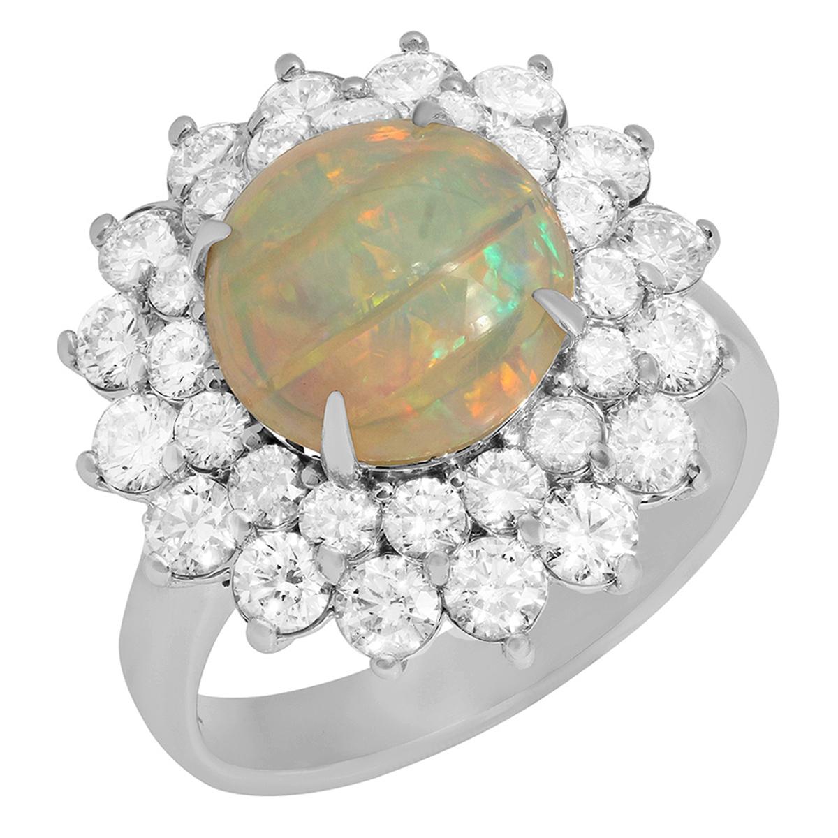 14k White Gold 2.75ct White Opal 1.92ct Diamond Ring