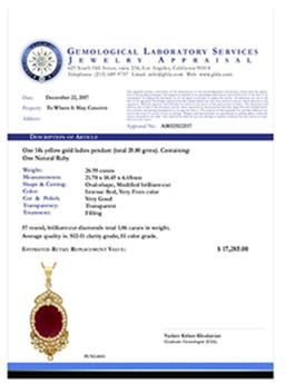 14k Yellow Gold 26.59ct Ruby 1.86ct Diamond Pendant