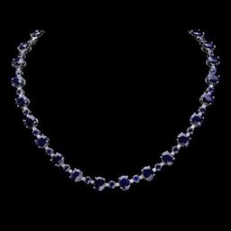 14K White Gold 56.35ct Sapphire and 1.56ct Diamond Necklace