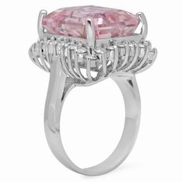 14K White Gold 16.13ct Kunzite and 1.13ct Diamond Ring