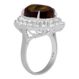 14k White Gold 4.18ct Fire Agate 1.99ct Diamond Ring