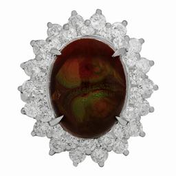 14k White Gold 4.18ct Fire Agate 1.99ct Diamond Ring