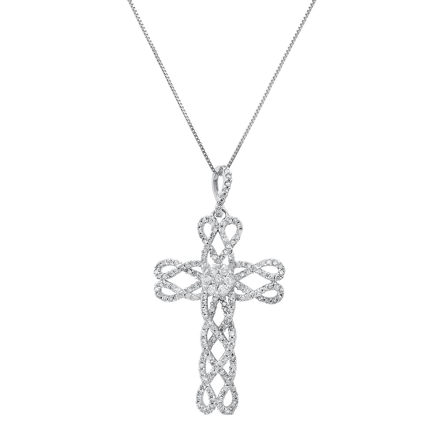 14K White Gold Setting with 1.00ct Diamond Cross Pendant