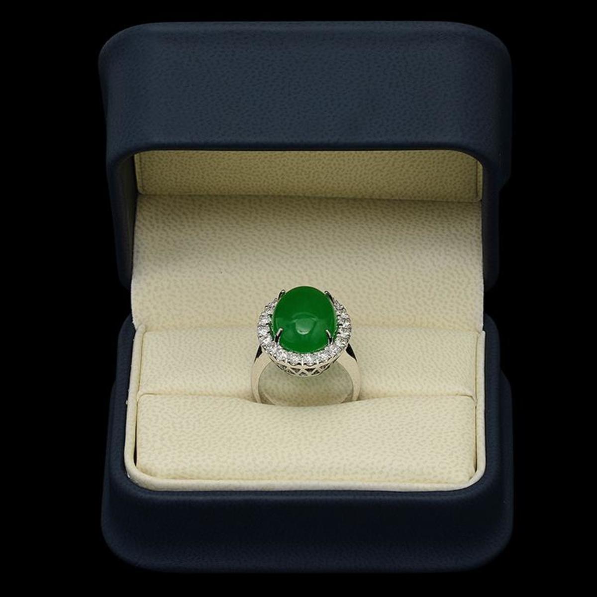 14K White Gold 8.66ct Jadeite and 1.00ct Diamond Ring