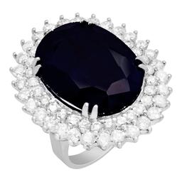 14k White Gold 26.12ct Sapphire 3.41ct Diamond Ring