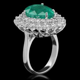 14K White Gold 6.13ct Emerald and 2.36ct Diamond Ring