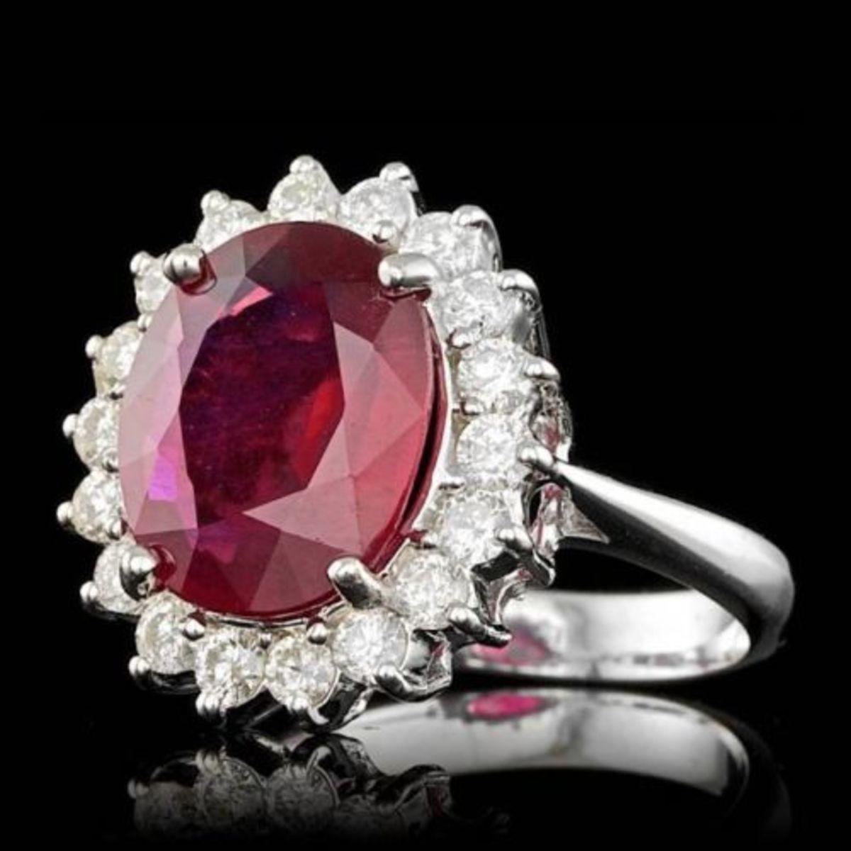 14K White Gold 4.96ct Ruby and 0.87ct Diamond Ring