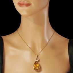 14K Gold 42.91ct Citrine 1.17ct Sapphire 1.02ct Diamond Pendant