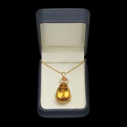 14K Gold 42.91ct Citrine 1.17ct Sapphire 1.02ct Diamond Pendant