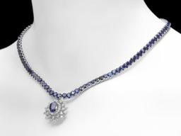 14K White Gold 43.87ct Sapphire and 1.62ct Diamond Necklace