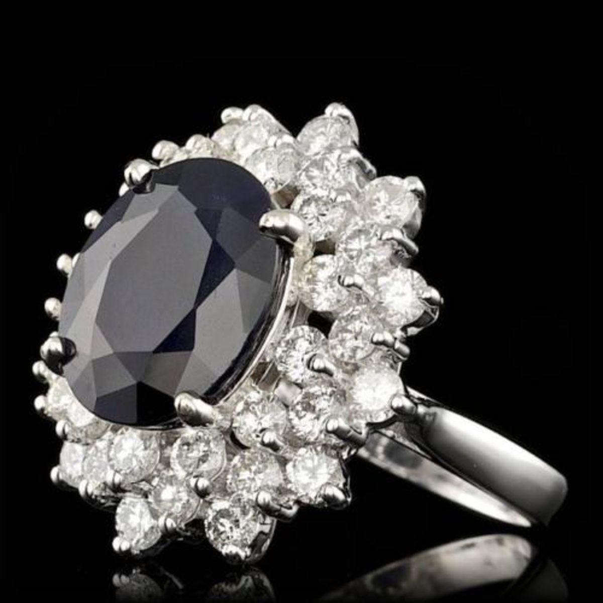 14K White Gold 7.41ct Sapphire and 2.63ct Diamond Ring