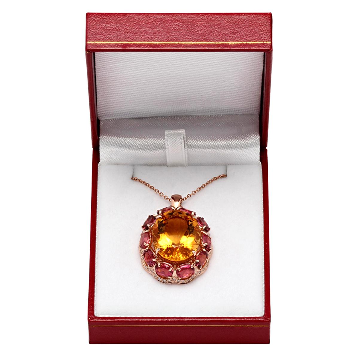 14k Rose Gold 23.75ct Citrine 14.11ct Pink Tourmaline 0.78ct Diamond Pendant