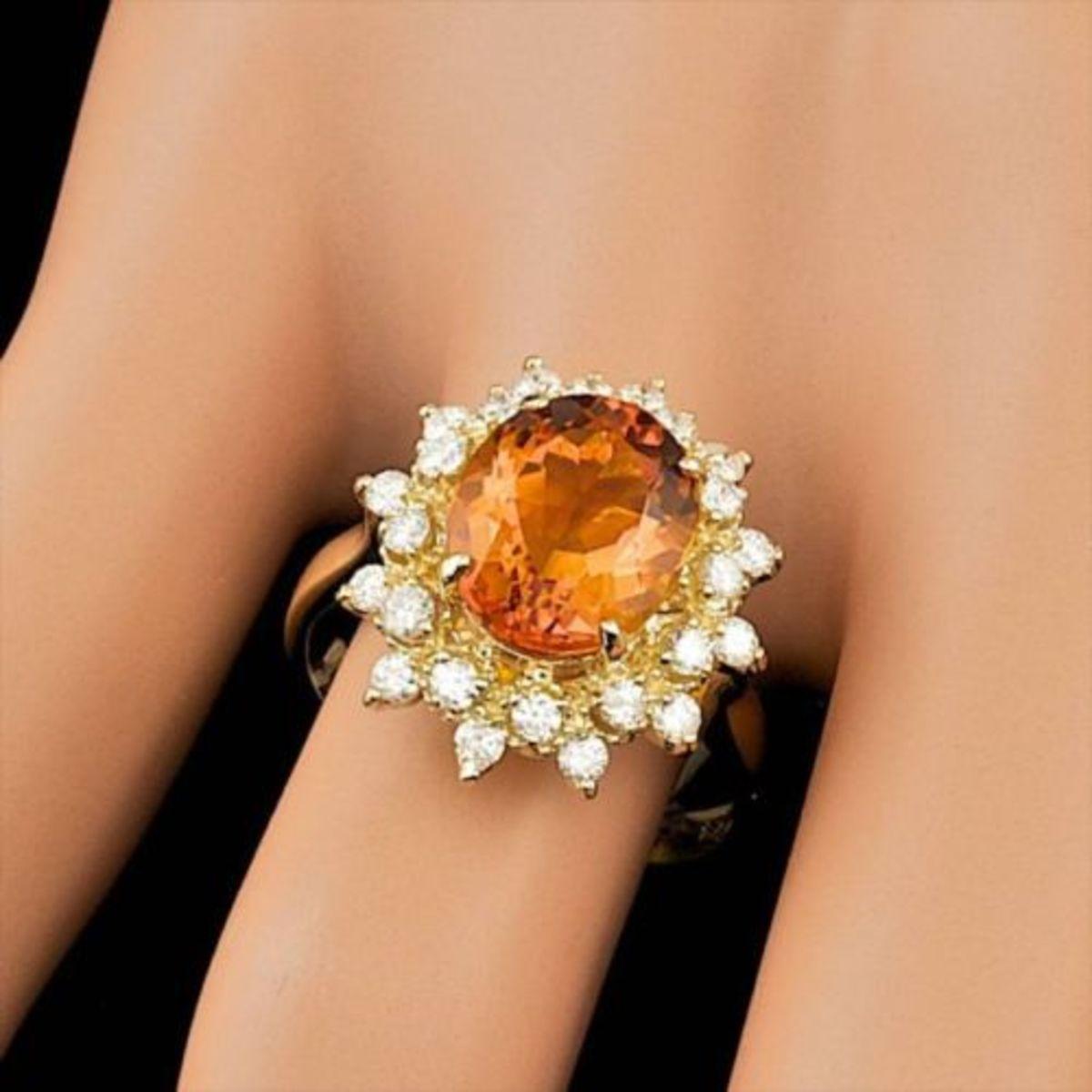 14K Yellow Gold 3.14ct Citrine and 0.64ct Diamond Ring