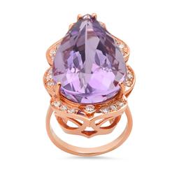 14K Rose Gold 18.00ct Amethysist and 0.97ct Diamond Ring