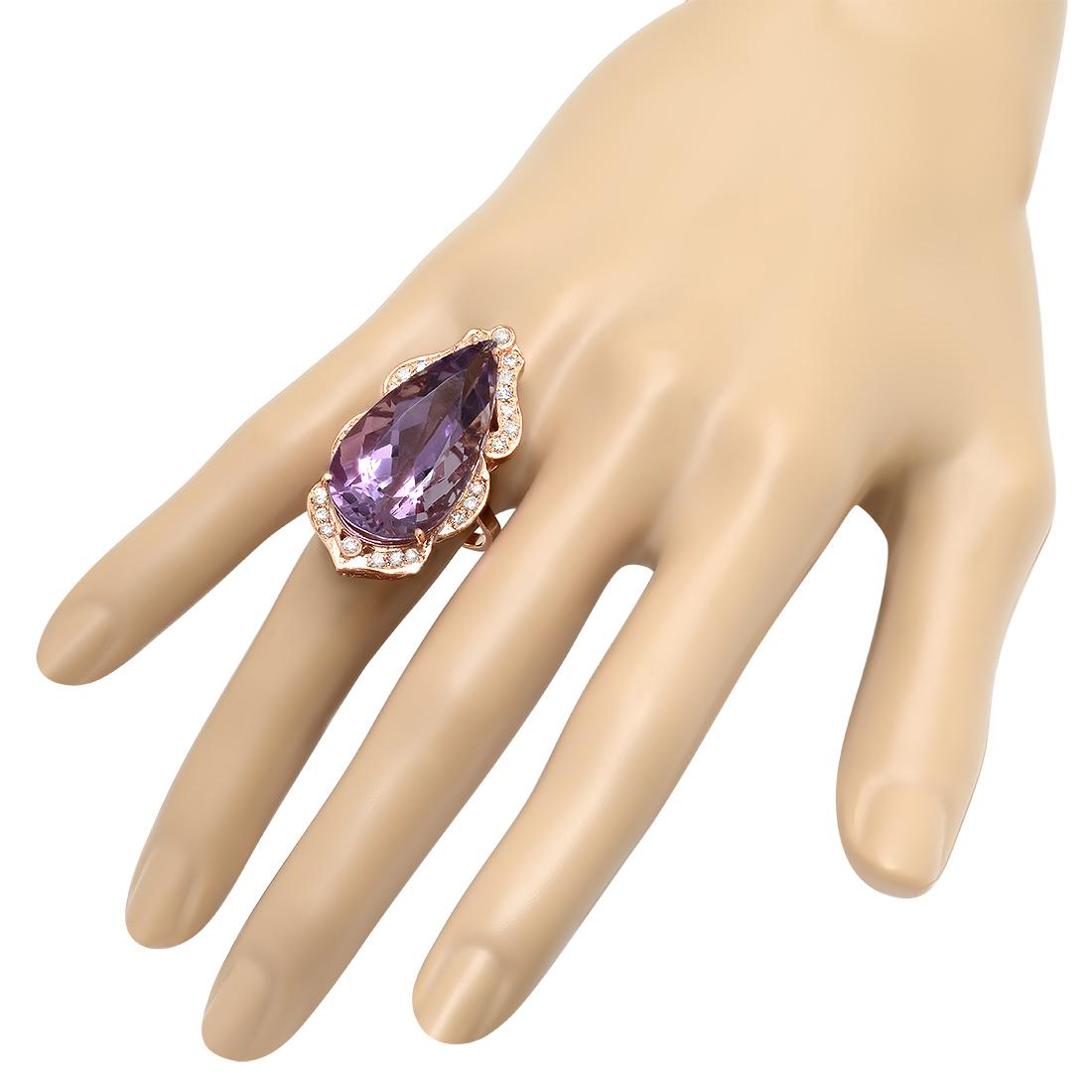 14K Rose Gold 18.00ct Amethysist and 0.97ct Diamond Ring