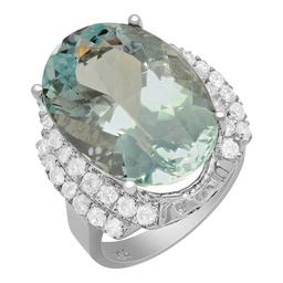 14k White Gold 14.59ct Aquamarine 1.20ct Diamond Ring