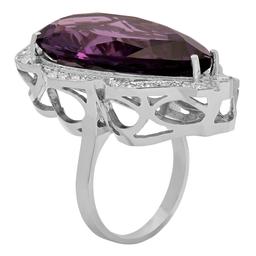 14k White Gold 24.16ct Amethyst 0.76ct Diamond Ring