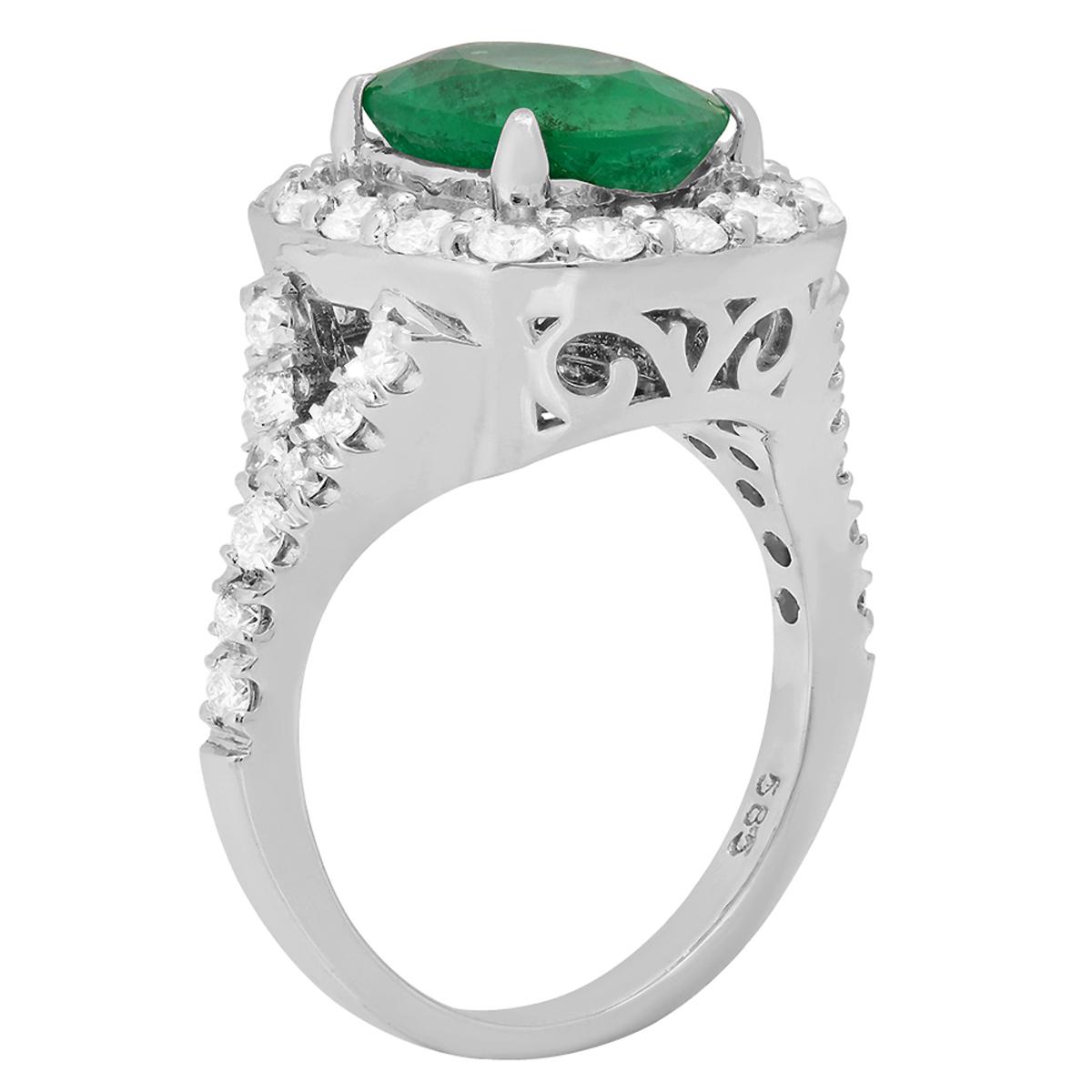 14k White Gold 3.02ct Emerald 1.03ct Diamond Ring