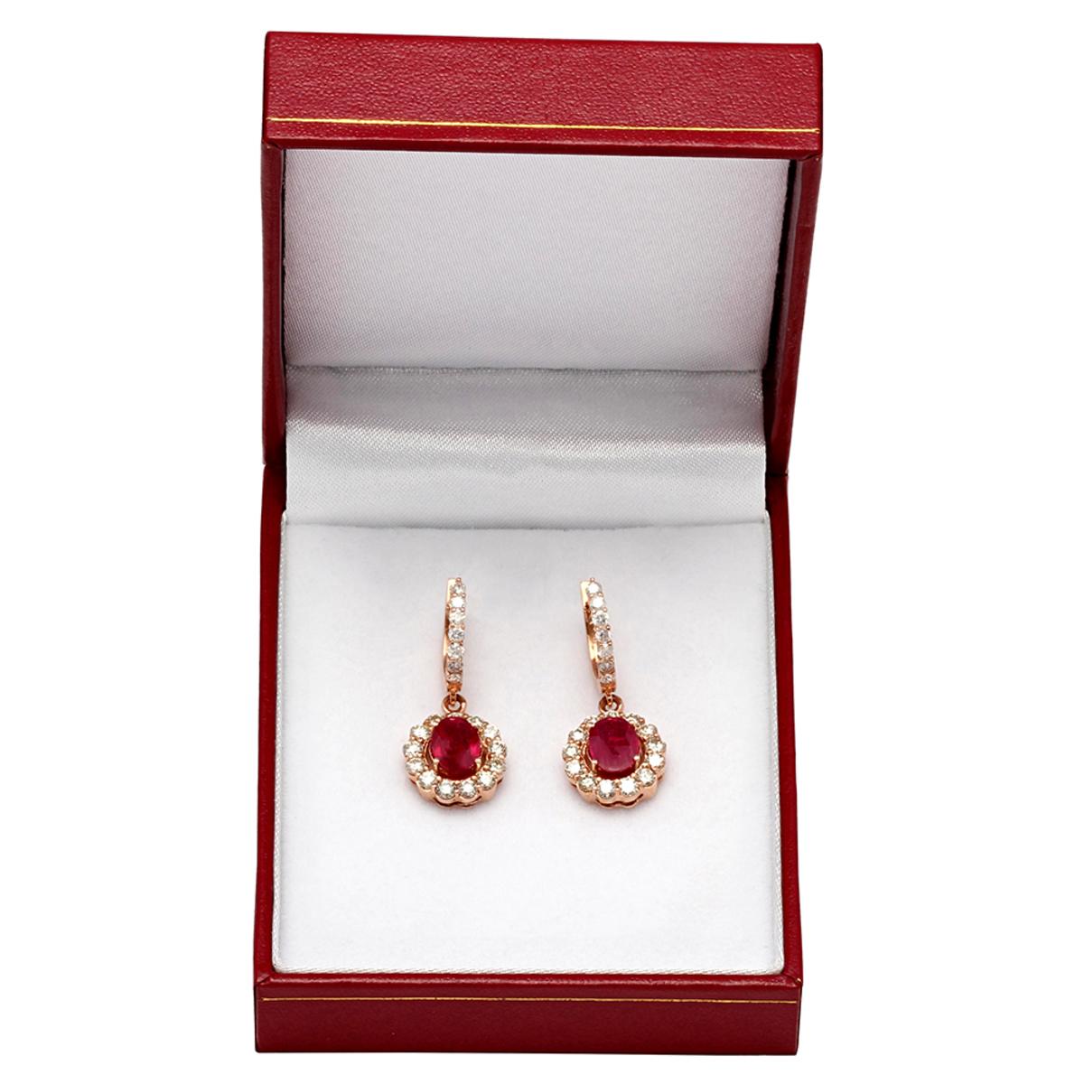 14k Rose Gold 2.79ct Ruby 2.05ct Diamond Earrings