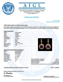 14k Gold 9.71ct Amethyst 2.03ct Diamond Earrings