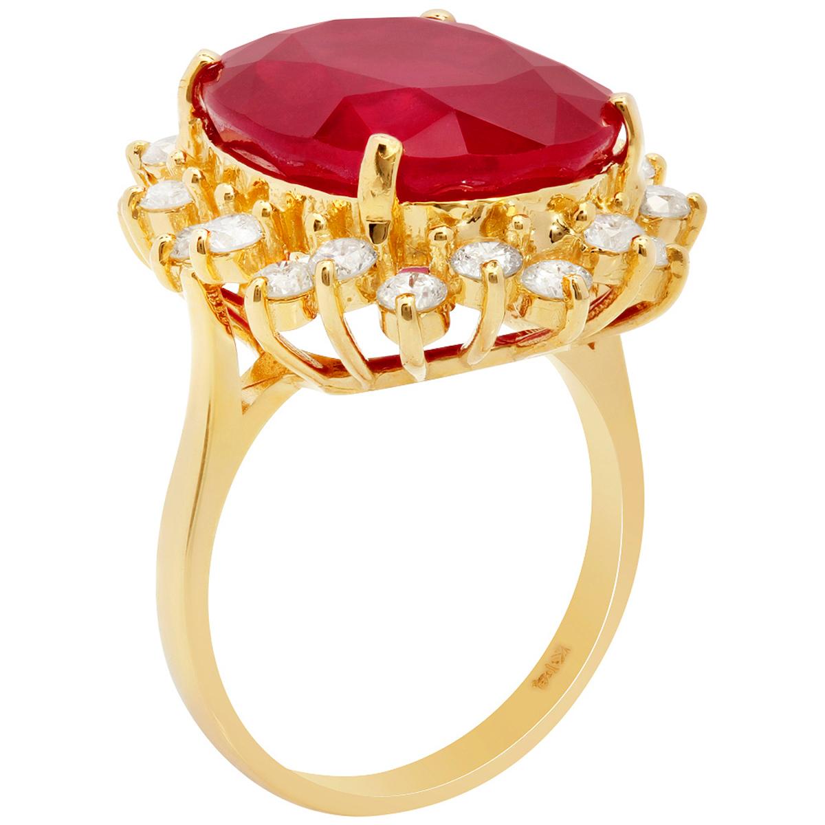 14k Yellow Gold 17.50ct Ruby 1.33ct Diamond Ring