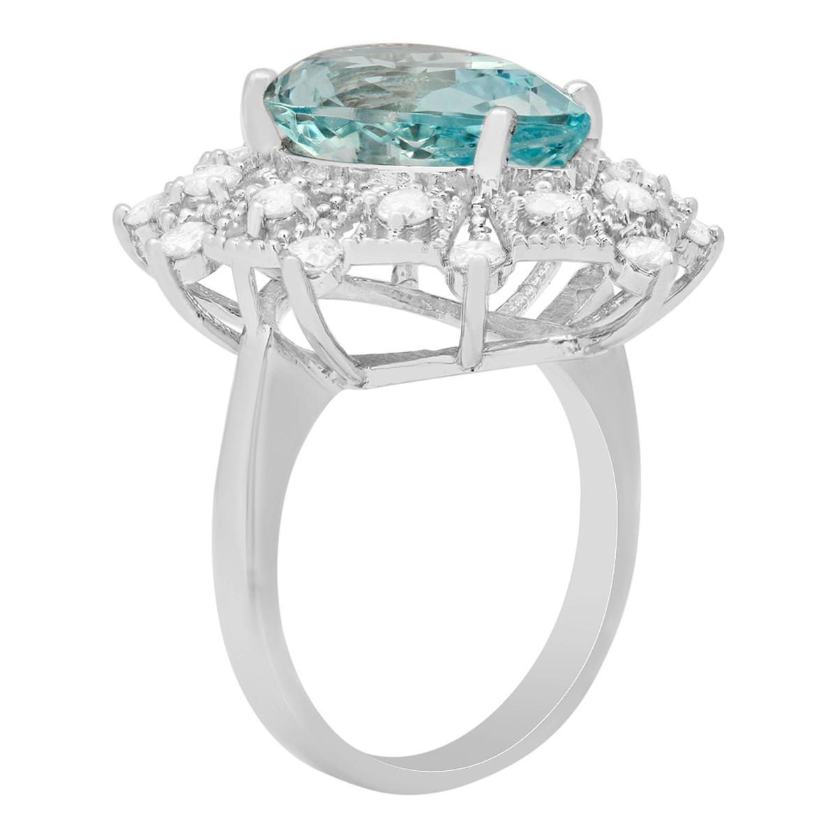 14k White Gold 5.73ct Aquamarine 1.05ct Diamond Ring