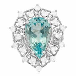 14k White Gold 5.73ct Aquamarine 1.05ct Diamond Ring