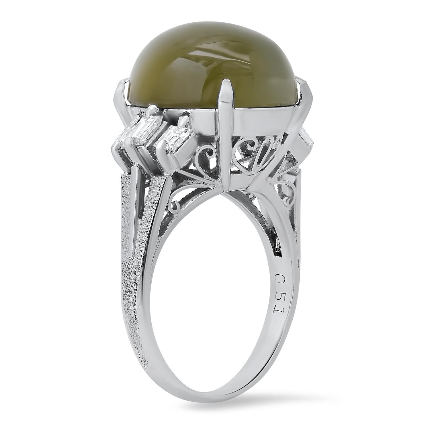 Platinum Setting with 14.0ct Cats Eye Chrysoberyl and 0.51ct Diamond Ladies Ring