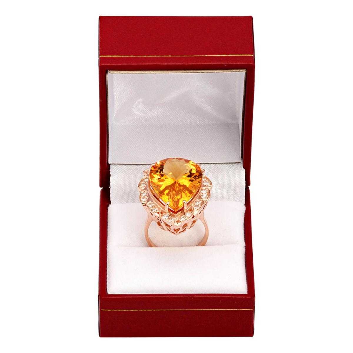 14k Rose Gold 18.72ct Citrine 0.68ct Diamond Ring