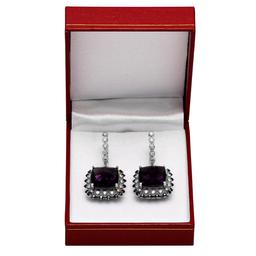 14k White Gold 23.91ct Amethyst & 1.68ct Sapphire 1.15ct Diamond Earrings