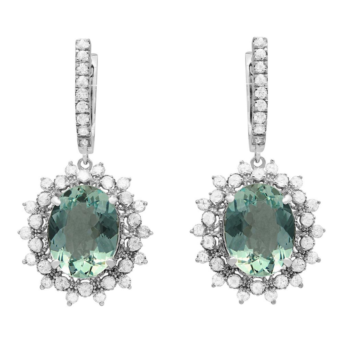 14k White Gold 8.87ct Aquamarine 0.80ct Diamond Earrings