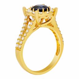 14k Yellow Gold 1.18ct Lab Created Sapphire 1.14ct Diamond Ring