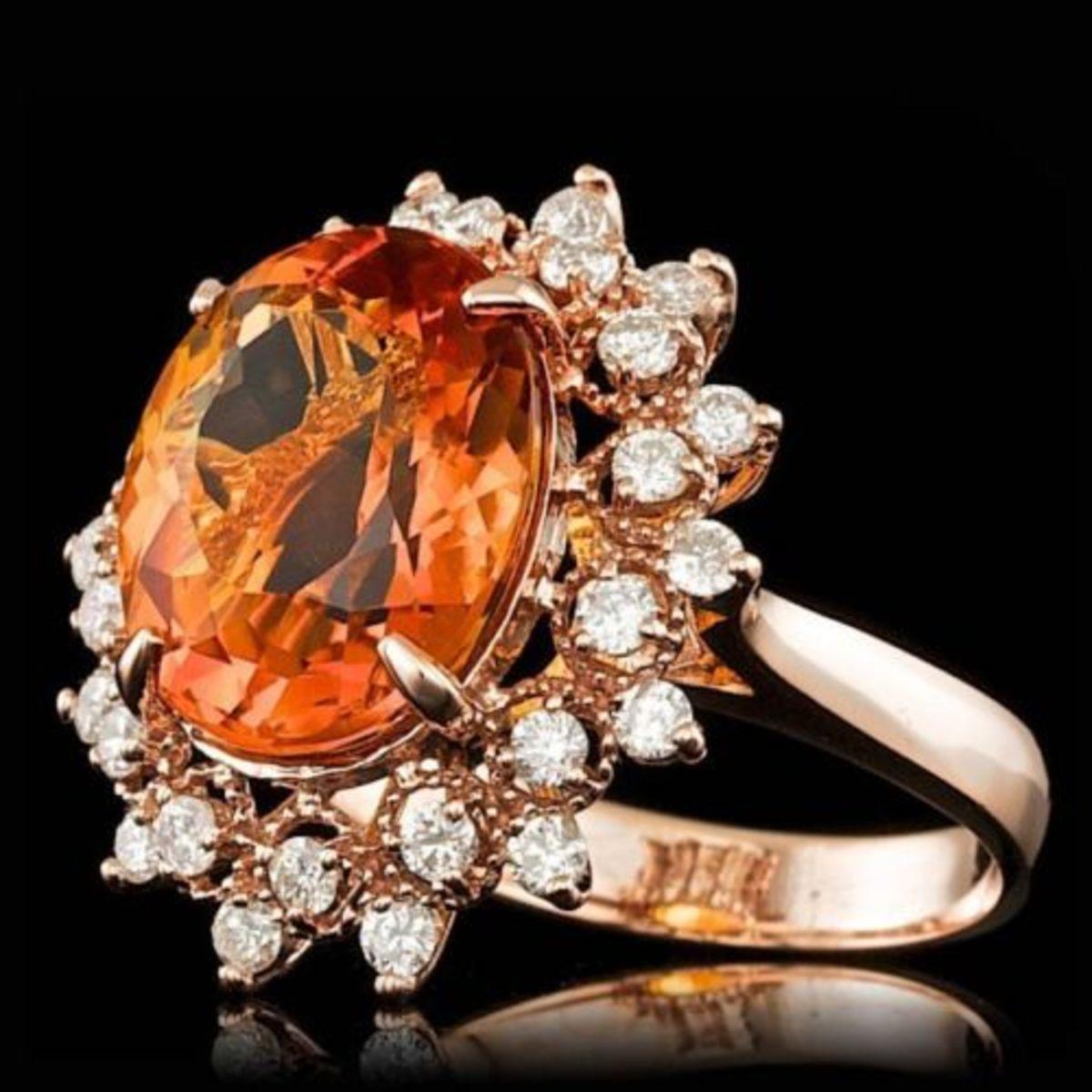 14K Rose Gold 5.72ct Citrine and 0.78ct Diamond Ring